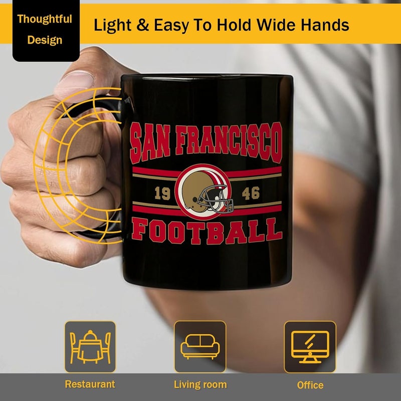 Kiraddle 2 in 1 Football Fan Ceramic Coffee Mug Cup San Francisco Themed Merch Fan Shop Men Women Sport Gear Apparel Memorabilia Decor 49er Team Accessories Bf Boyfriend Novelty Cool Special Present Funny Gift - Image 5